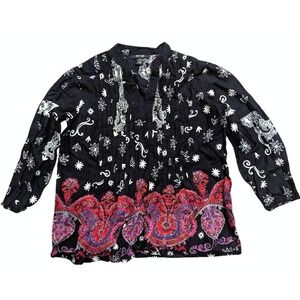 Style & Co Petite Small Black Print Peasant Top Shirt Boho Hippie
